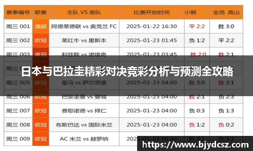 日本与巴拉圭精彩对决竞彩分析与预测全攻略